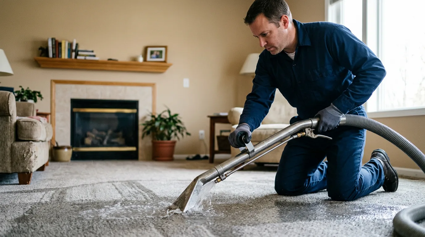 Water damage restoration technician working near Noble, IL
